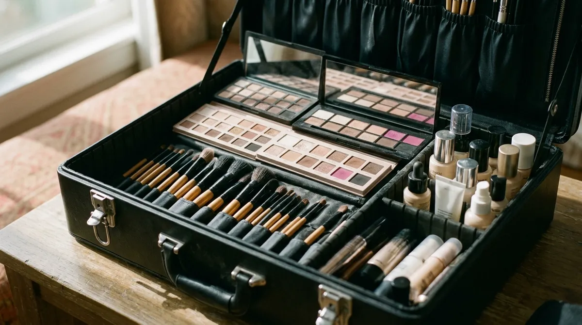 Mallette de maquillage professionnelle ouverte
